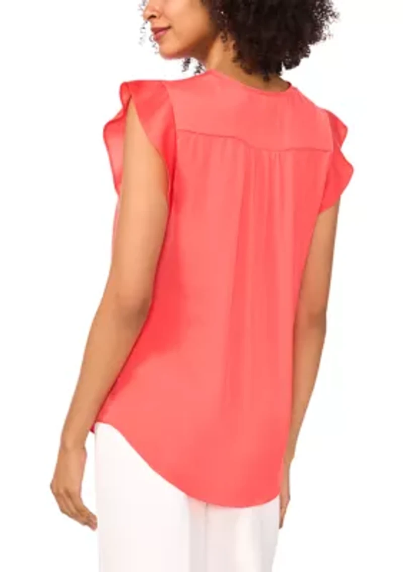 Women's V-Neck Ruffle Sleeve Blouse