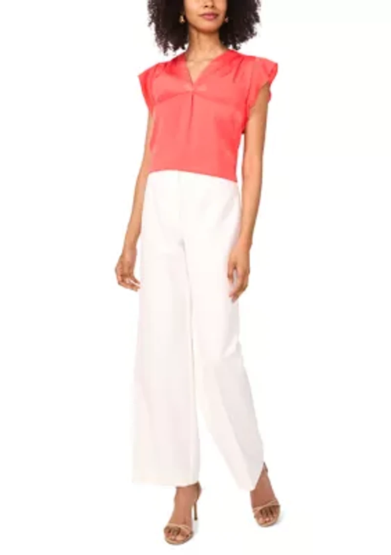 Women's V-Neck Ruffle Sleeve Blouse