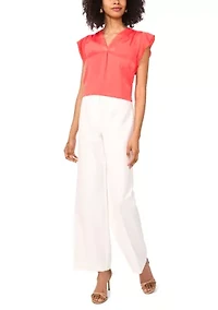Women's V-Neck Ruffle Sleeve Blouse