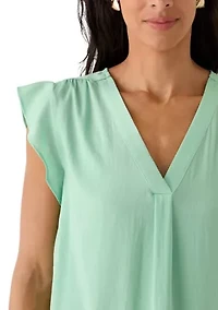 Women's V-Neck Ruffle Sleeve Blouse