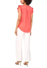 Women's V-Neck Ruffle Sleeve Blouse