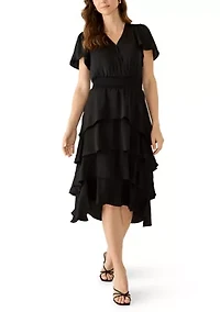 Women's Flutter Sleeve Surplice Tiered Dress