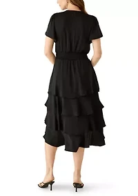 Women's Flutter Sleeve Surplice Tiered Dress