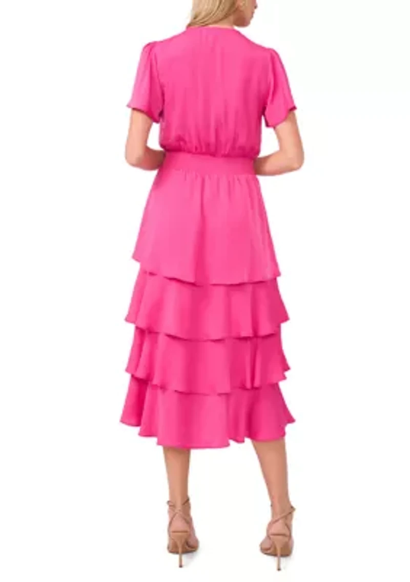 Women's Flutter Sleeve Surplice Tiered Dress
