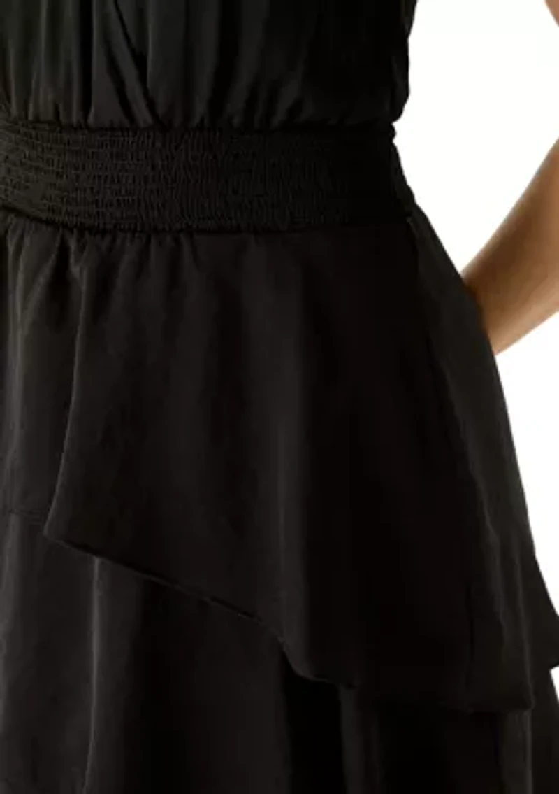 Women's Flutter Sleeve Surplice Tiered Dress