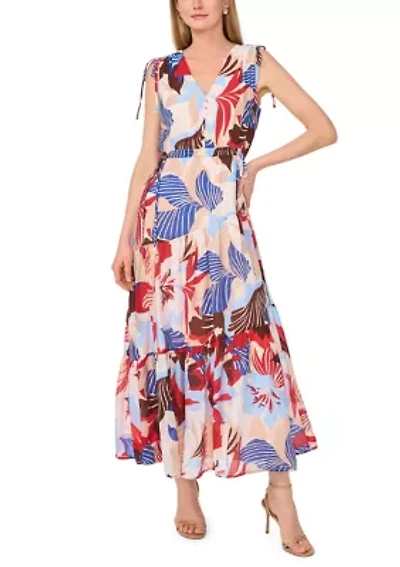 Women's Sleeveless V-Neck Floral Midi Dress