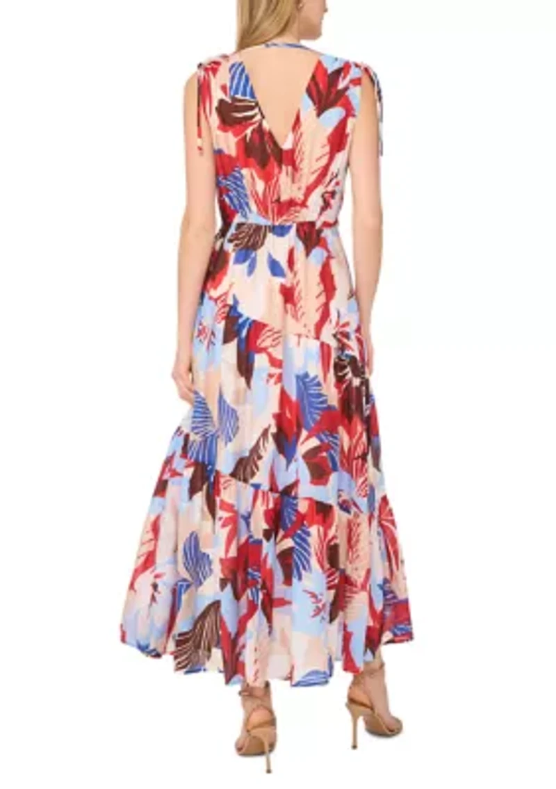 Women's Sleeveless V-Neck Floral Midi Dress