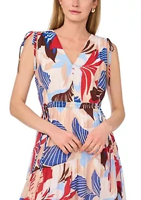 Women's Sleeveless V-Neck Floral Midi Dress