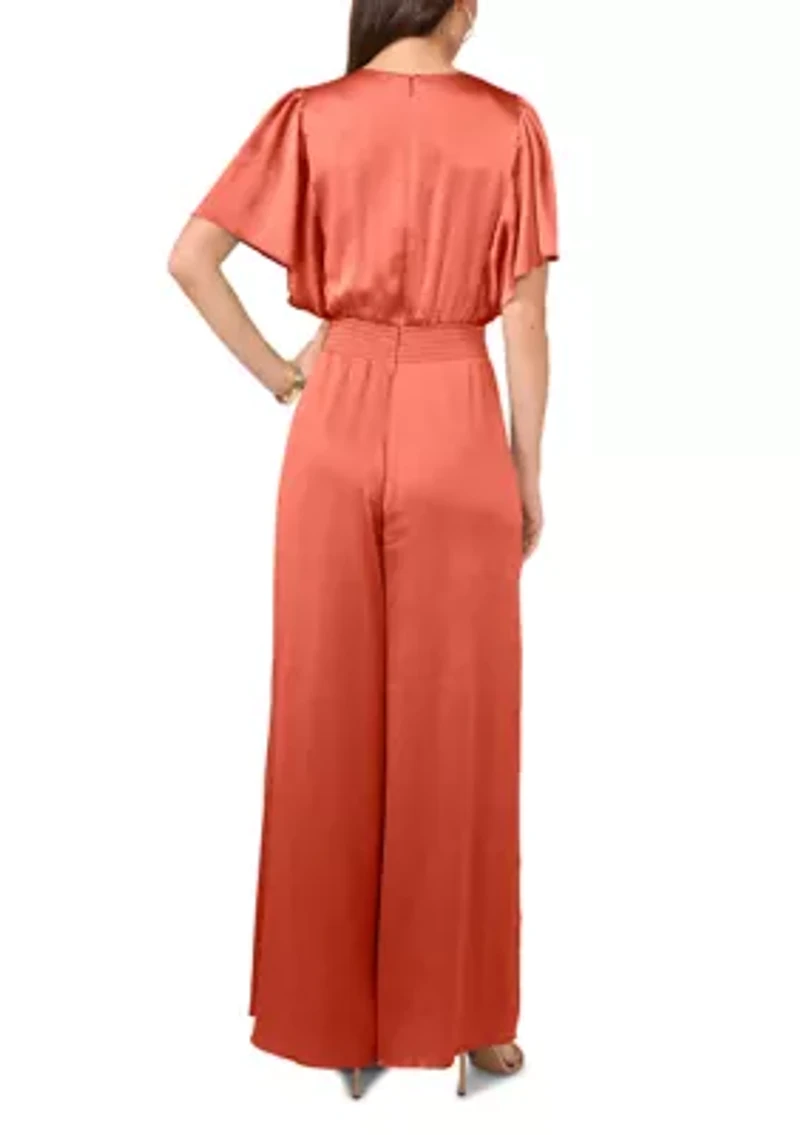 Women's Flutter Sleeve V-Neck Smock Waist Jumpsuit