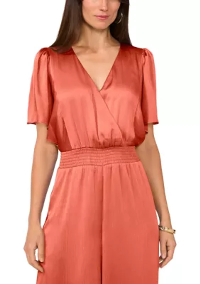 Women's Flutter Sleeve V-Neck Smock Waist Jumpsuit