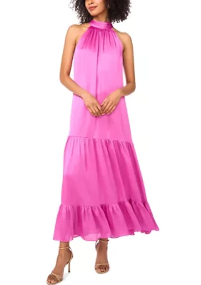Women's Halter Tier Bow Back Tiered Dress