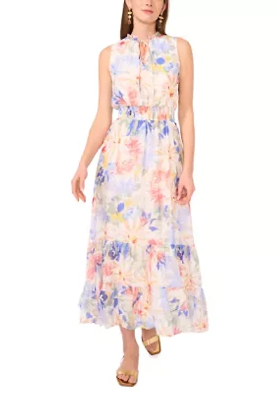 Women's Sleeveless Floral Tiered Midi Dress