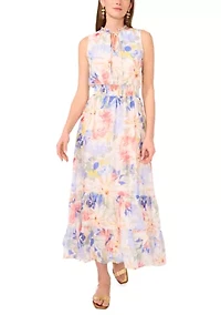 Women's Sleeveless Floral Tiered Midi Dress