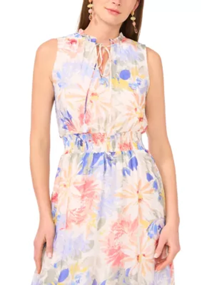 Women's Sleeveless Floral Tiered Midi Dress