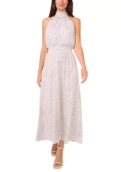 Women's Halter Tie Back Multi Dot Midi Dress