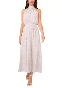 Women's Halter Tie Back Multi Dot Midi Dress