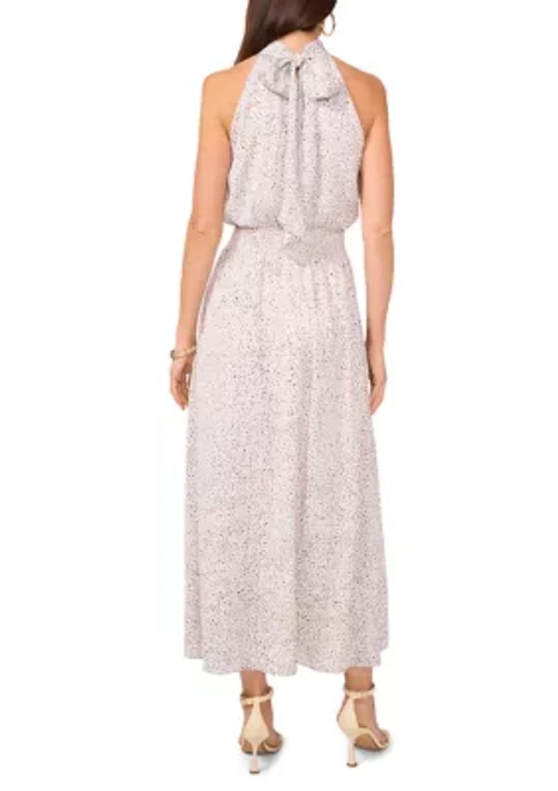 Women's Halter Tie Back Multi Dot Midi Dress