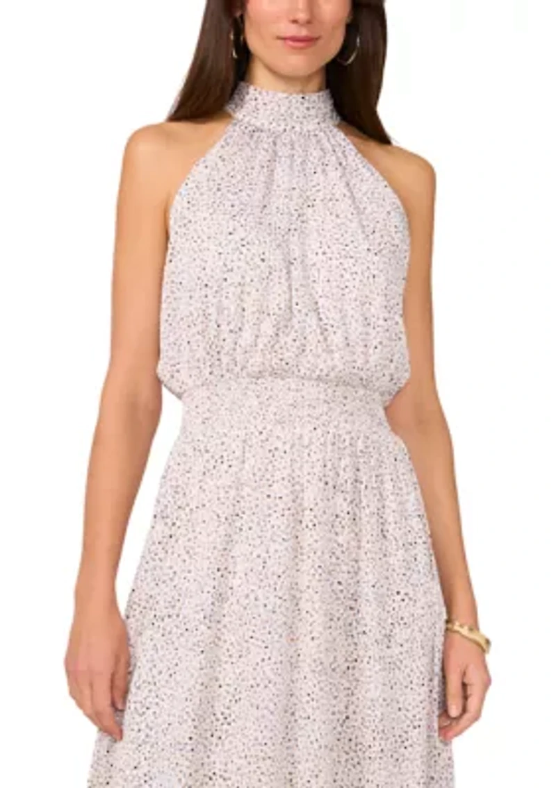 Women's Halter Tie Back Multi Dot Midi Dress