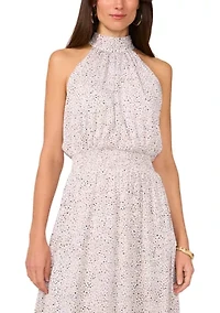 Women's Halter Tie Back Multi Dot Midi Dress