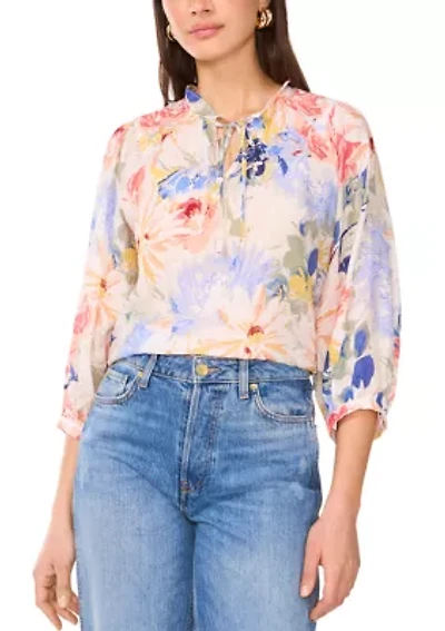 Women's Floral Printed Split Neck Blouse