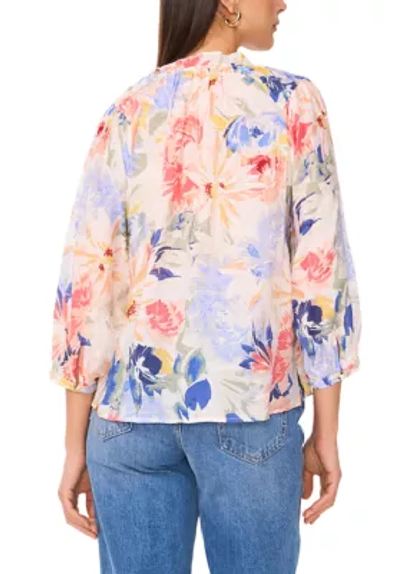 Women's Floral Printed Split Neck Blouse