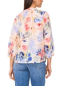 Women's Floral Printed Split Neck Blouse