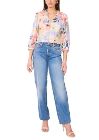 Women's Floral Printed Split Neck Blouse