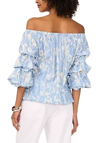 Women's Printed Tie Waist Off the Shoulder Blouse