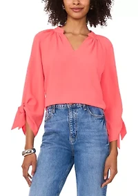 Women's Tie Sleeve Split Neck Blouse