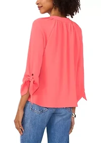 Women's Tie Sleeve Split Neck Blouse