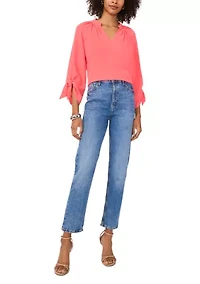 Women's Tie Sleeve Split Neck Blouse