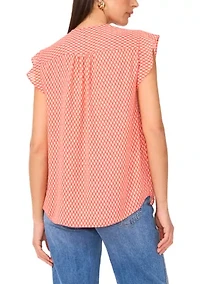 Women's Flutter Sleeve Floral Blouse