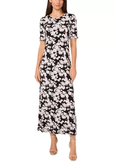 Women's Short Sleeve Floral Midi Dress
