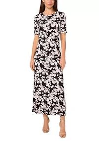 Women's Short Sleeve Floral Midi Dress