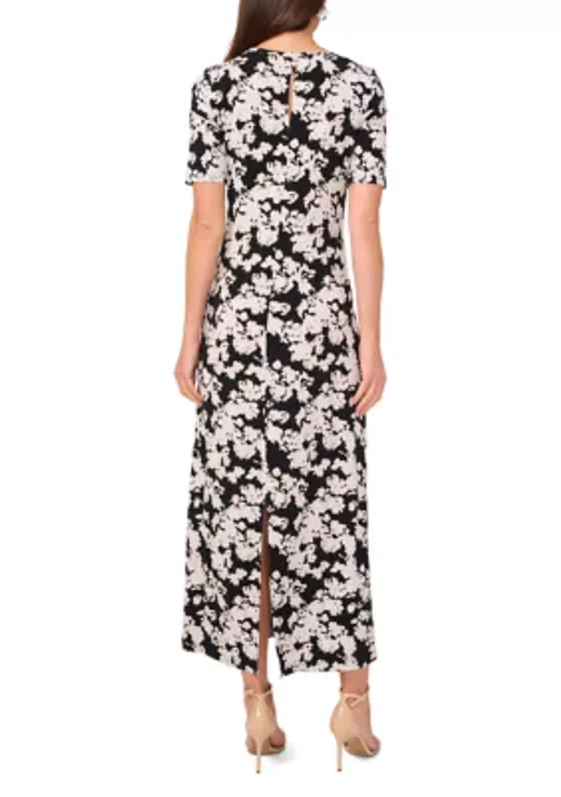 Women's Short Sleeve Floral Midi Dress