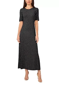 Women's Short Sleeve Dot Print Midi Dress
