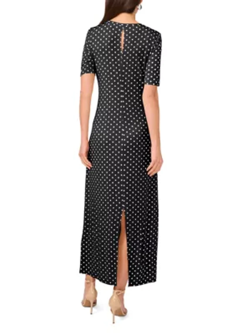 Women's Short Sleeve Dot Print Midi Dress