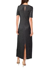 Women's Short Sleeve Dot Print Midi Dress