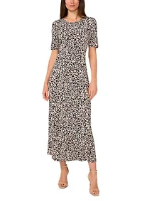 Women's Short Sleeve Animal Print Midi Dress