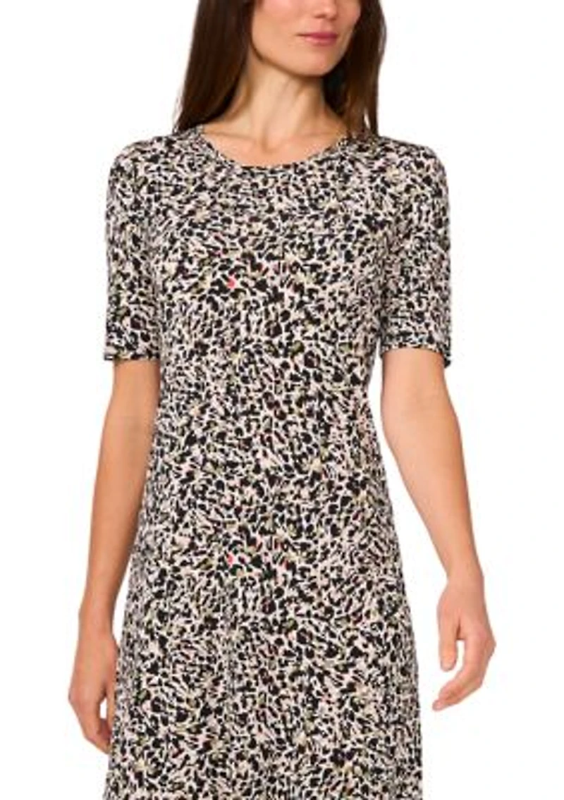 Women's Short Sleeve Animal Print Midi Dress