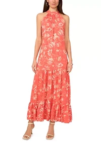 Women's Floral Printed Halter Chalis Dress