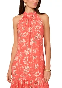 Women's Floral Printed Halter Chalis Dress