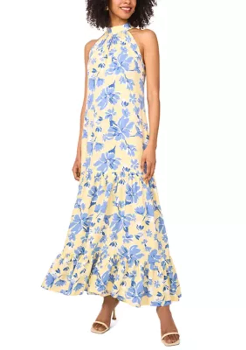 Women's Floral Printed Halter Chalis Dress