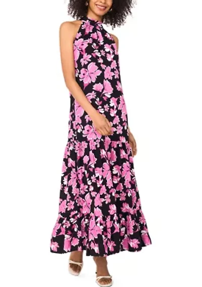 Women's Floral Printed Halter Chalis Dress