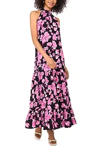 Women's Floral Printed Halter Chalis Dress
