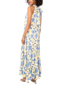 Women's Floral Printed Halter Chalis Dress