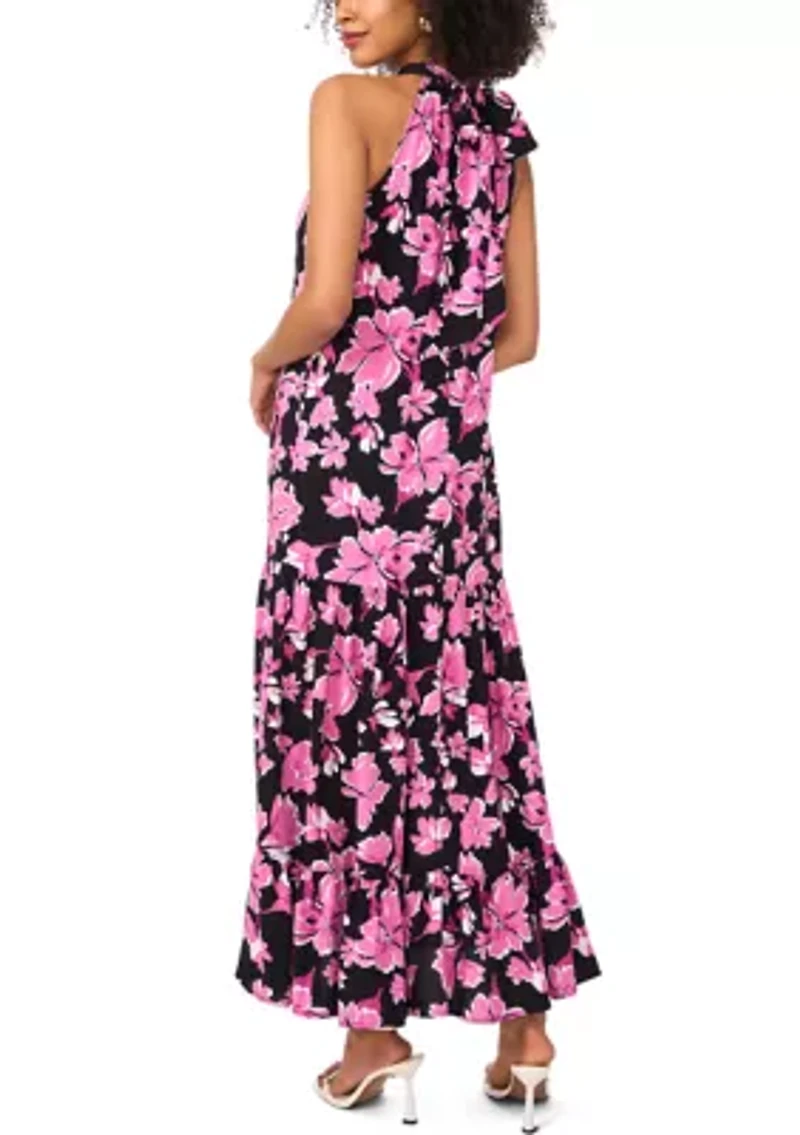 Women's Floral Printed Halter Chalis Dress
