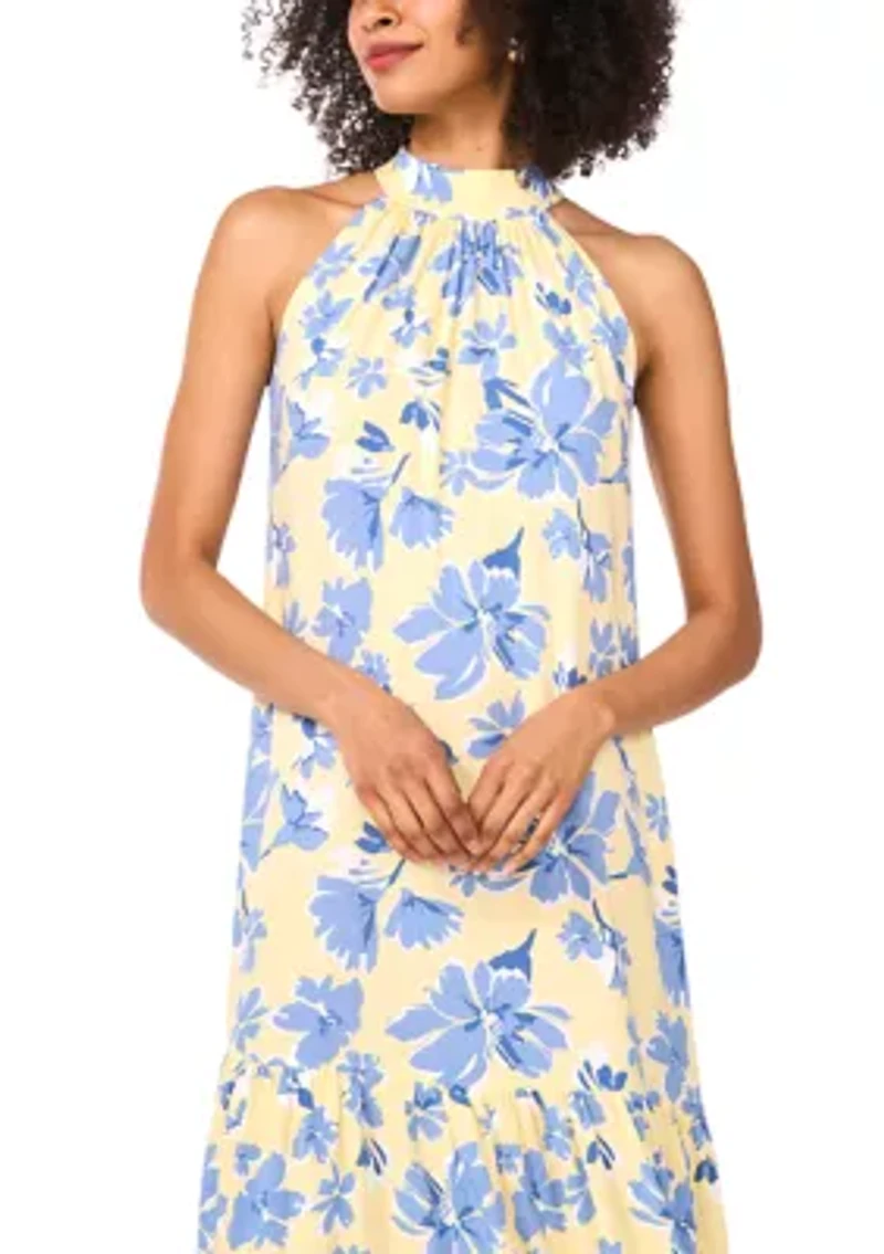 Women's Floral Printed Halter Chalis Dress