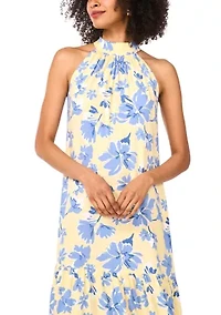 Women's Floral Printed Halter Chalis Dress
