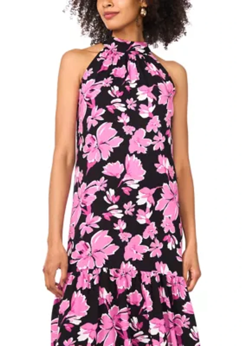 Women's Floral Printed Halter Chalis Dress